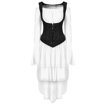 

Lace Trim Lacing Waist High Low Dress