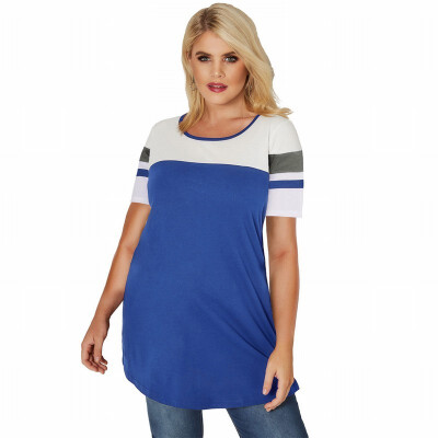 

Plus Size color matching shirt womens round neck short-sleeved loose T-shirt