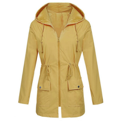 

Toponeto Women Solid Rain Jacket Outdoor Plus Size Waterproof Hooded Raincoat Windproof