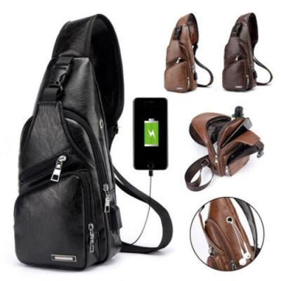 

UKSTOCK Men Womens Leather Sling Bag Chest Shoulder Hiking Bicycle Bag Backpack