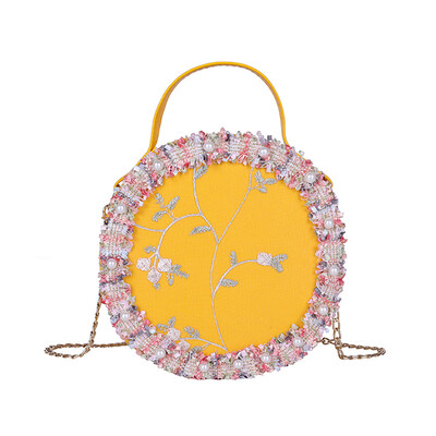 

Women Round Messenger Bag Elegant Wool Floral Shoulder Bag Ladies Chain Circular Crossbody Bags Female Handbags T30