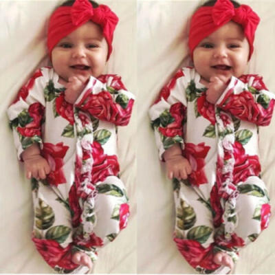 

US Seller Newborn Infant Baby Girl Flower Romper Jumpsuit Bodysuit Playsuit