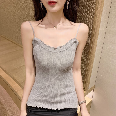 

Womens Sexy Solid Ruffles Knitted Camisole