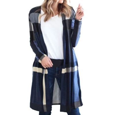 

2019 Autumn Fashion Women Plaid No buckle Straight Cardigan coat