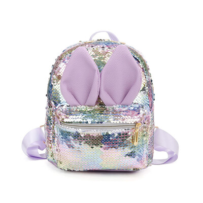 

New Fashion Rabbit Ears Sequin Backpack Leather Sequin Cute Backpack Kids Children Cartoon Shoulder Bag Women Girl Mini Backpack