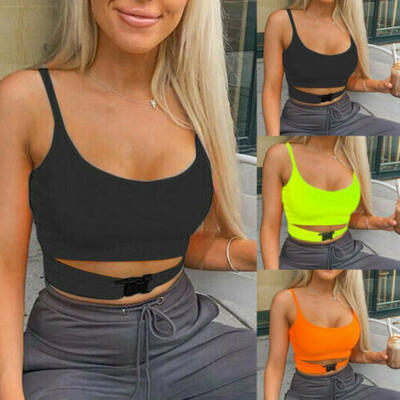 

Summer Women Solid Color Sling Top Buckle Vest T Shirt Casual Tank Top Fashion