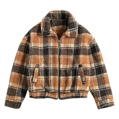 

Women Winter Plaid Zipper Short Jacket
