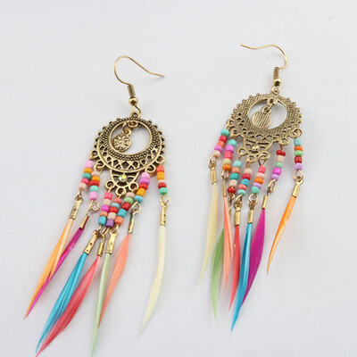 

guangxichuangshengxinfu 1 Pair Vintage Ethnic Feather Dangle Drop Earrings for Women Boho Jewelry Accessories