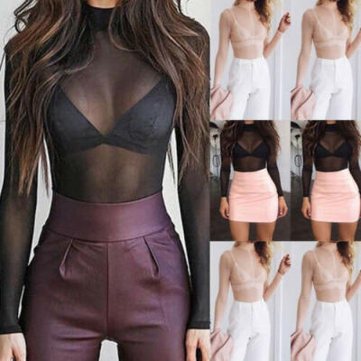 

Women Long Sleeve Transparent Mesh Crop Top T-Shirt Sexy Slim Body Shaper Tops