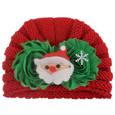 

2020 New Christmas Children Beanie Hat Headwear Baby Shabby Flower Bonding Turbans Cap Creative Cartoon