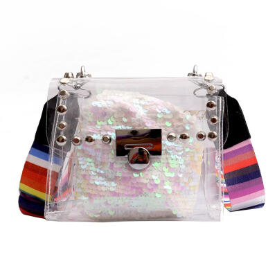 

2pcsset Rivet Transparent Shoulder Handbags Women Sequins Crossbody Clutch