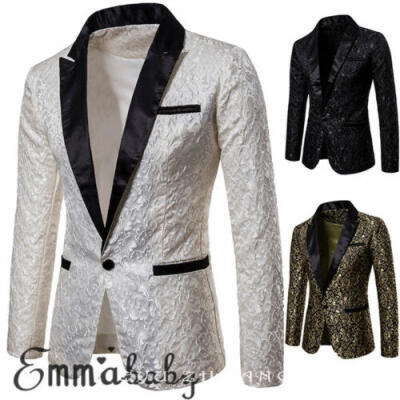 

Men Slim Fit One Button Formal Suit Blazer Long Sleeve Business Coat Jacket Tops