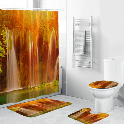 

〖Follure〗4PCS Non Slip Toilet Polyester Cover Mat Set Bathroom Shower Curtain