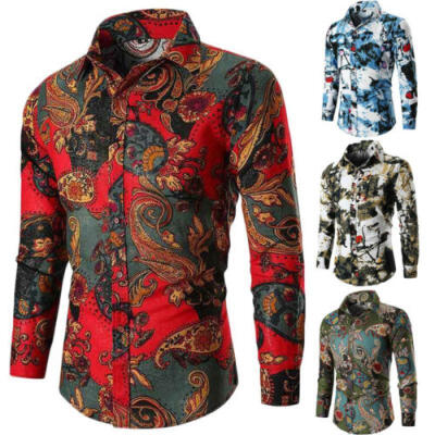 

Luxury Stylish Mens Slim Fit Casual Shirts Long Sleeve Flora Dress Shirts Tops