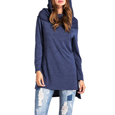 

Women Long Sleeve Hooded Tops Irregular Boat Collar Cotton Bottoming Blouse