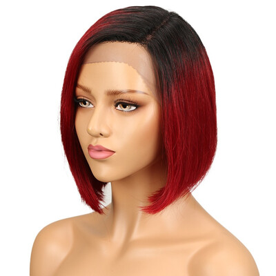 

NOBLE Silky Straight Short Bob Lace Front Human Hair Wigs For Women Two Tone 2Pink Color Middle Part Ombre Part Lace Wig