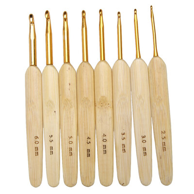 

8pcs 8 sizes Bamboo handle Golden Aluminum Crochet Hooks Needles 25mm-6mm