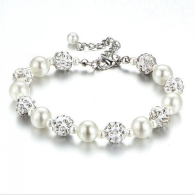 

Women Jewelry Pearl Flower Crystal Bracelet Bangle Fashion Charm Gift