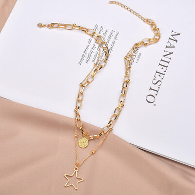 

New Bohemia Multi-layer Gold Metal Alloy Stars Pendant&Necklaces For Women Summer Boho Choker Necklaces Party Wedding Jewelry