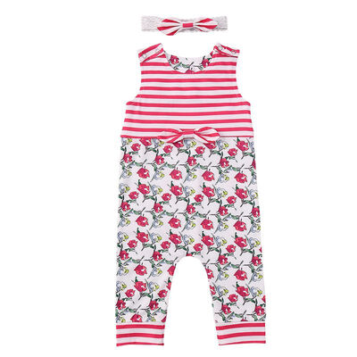 

Newborn Infant Summer Sleeveless Print Floral RomperBowknot Headband 2pcs Sets New Baby Girls Soft Cotton Fashion Clothing Stes