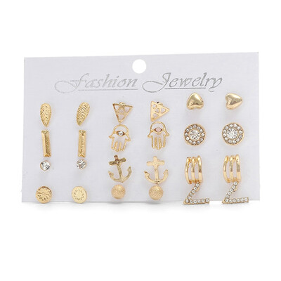 

Fashion Jewelry Popular Ear Studs Gold Silver Geometric Pattern Shapes Earrings Set