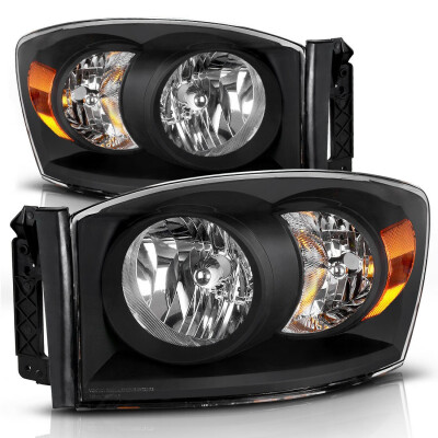 

For 2006-2008 Dodge Ram 1500 2500 3500 Black Amber Headlights Headlamps Assembly