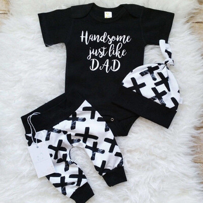 

Newborn Kid Baby Boy 3pcs Clothes Jumpsuit Romper Bodysuit Pants Hat Outfits