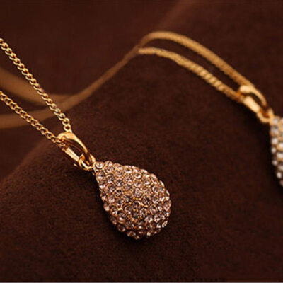 

Elegant Women Girl Shiny Rhinestone Teardrop Pendant Bridal Necklace Jewelry