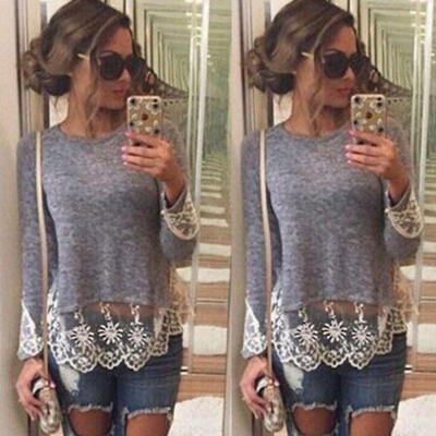 

Fashion Womens Long Sleeve Shirt Casual Comfortable Lace Blouse Ladies Loose Tops T Shirt