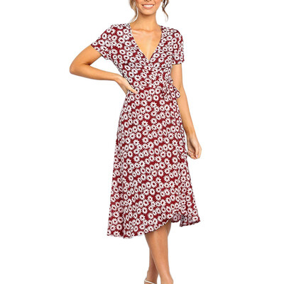 

Womens summer V-neck tie casual beach skirt