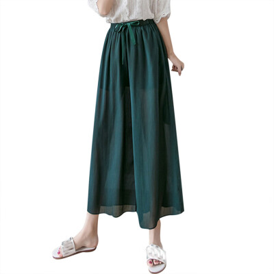 

Fashion Women Chiffon Elastic Band High Waist Casual Pant Wide Leg Beach Trouser