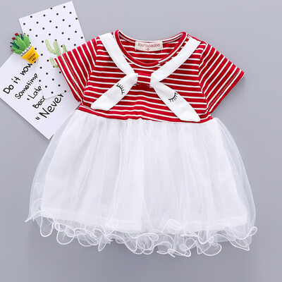

Toddler Kid Baby Girl Short Sleeve Striped Printed Lace Princess Dress Clothing