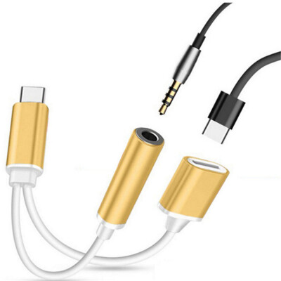 

2 in 1 USB-C to 35mm Audio Adapter 2 in 1 USB Type C Cable Fast Charge to 35mm Audio Jack Headphone Adapter Converter