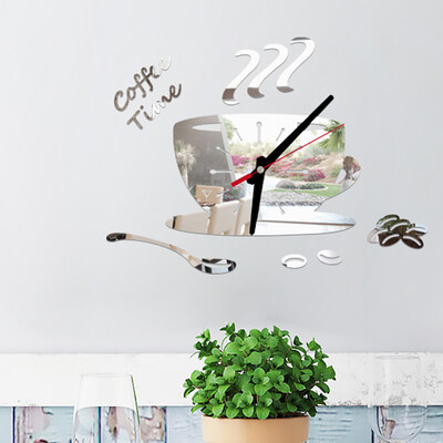 

Gobestart Coffee Shape Removable Diy Acrylic 3D Mirror Wall Sticker Decorative Clock