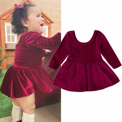 

Newborn Baby Girls Velvet Pageant Party Dress Long Sleeve Tutu Dress Sundress