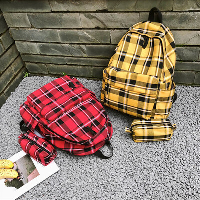 

Plaid bag primary school students junior high school students backpack Korean version of Harajuku style high school coll