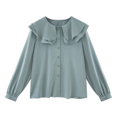 

Solid Color Soft Breathable Blouse Women Spring Summer Long Sleeve Loose Peter Pan Collar Shirt Korean Fashion Ladies Tops