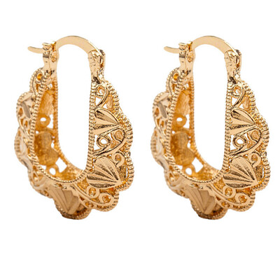 

U Shape Hoop Earrings Gold Color Hollow Flower Earring Round Circle Ear Jewelry Accessories For Women Gift