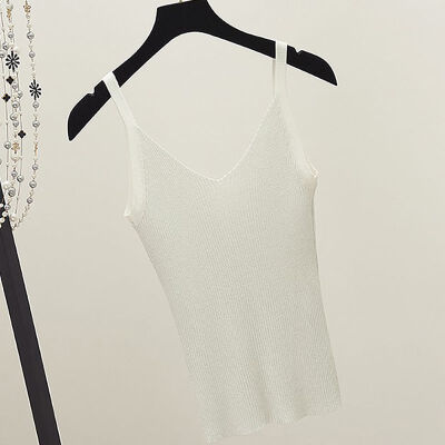 

Women V-Collar Slim Bright Knitting Vest Bottoming Stretch Sleeveless Sling Bottoming Camisole