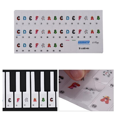 

61-key Piano Keyboard Colorful Cartoon Music Note Stickers Removable Transparent for Kids Beginners Piano Practice