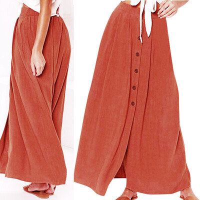 

Roseonmyhand Women Fashion Summer Casual Solid Button Fork Opening Hollowing Out Daily Skirt