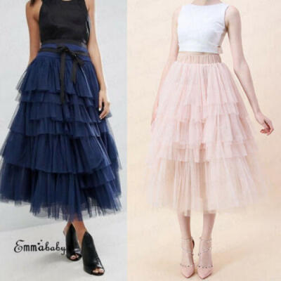 

Fashion Summer Women Boho Lace Tiered Ruffle Flower High Waist Beach Long Skirt