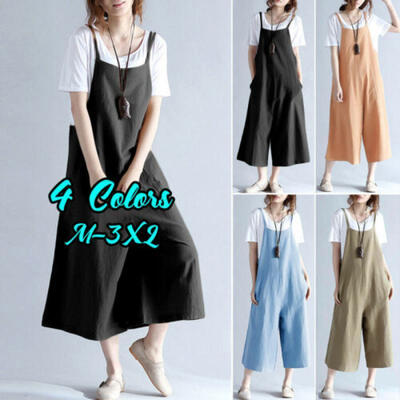 

Women Loose Plus Size Overalls Jumpsuit Bib Dungarees Wide Leg Pants Playsuit