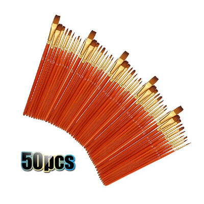 

50 PCS Nylon Hair Paint Brushes Set Artist Paintbrush Lot Multiple Mediums Brushes for Watercolor Gouache Oil Painting Great Art D