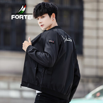 

FORTEI jacket mens jacket 2019 spring new fashion stand collar trend casual baseball uniform solid color youth mens shirt 8831