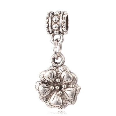 

Flower Tibetan Style Alloy European Dangle Beads Large Hole Pendants Antique Silver 29mm Hole 45mm