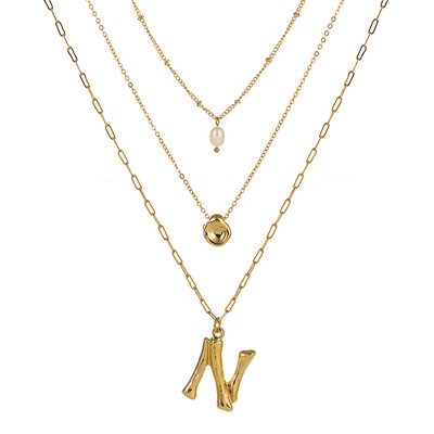 

Natural Pearl Beads Fashion 26 Letter Necklaces Pendants alphabet Gold Color Choker Initial Necklace Women Girl Jewelry Collier