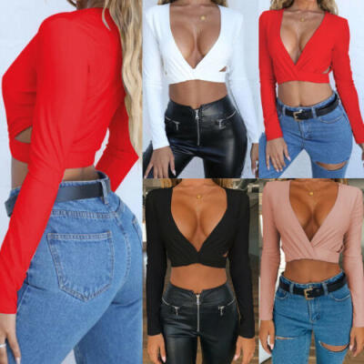 

NEW Women Long Sleeve Tops Blouse Basic Cami Hollow Ladies Shirt Crop Top Blouse