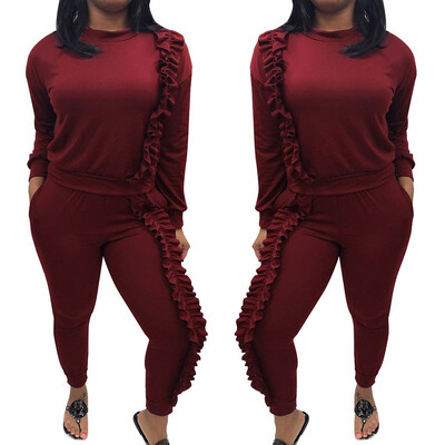 

Toponeto Female Autumn Fashion Leaf Edge Slim Pants Leisure Sports Suit