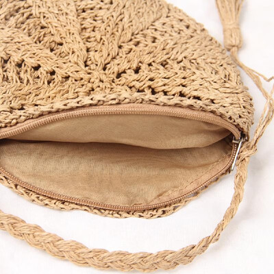 

Ins simple round windmill small bag straw bag summer woven bag female shoulder portable Messenger bag beach bag brown
